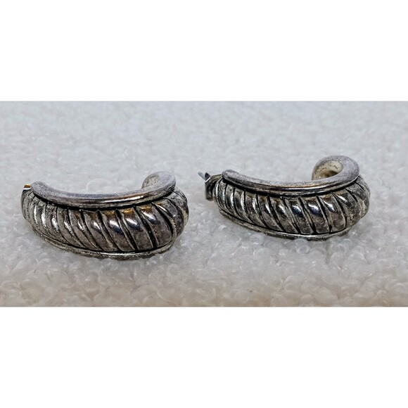 Premier Designs Vintage Silvertone Antique Look Crescent Half Hoop Earrings 1.25 - Picture 2 of 8